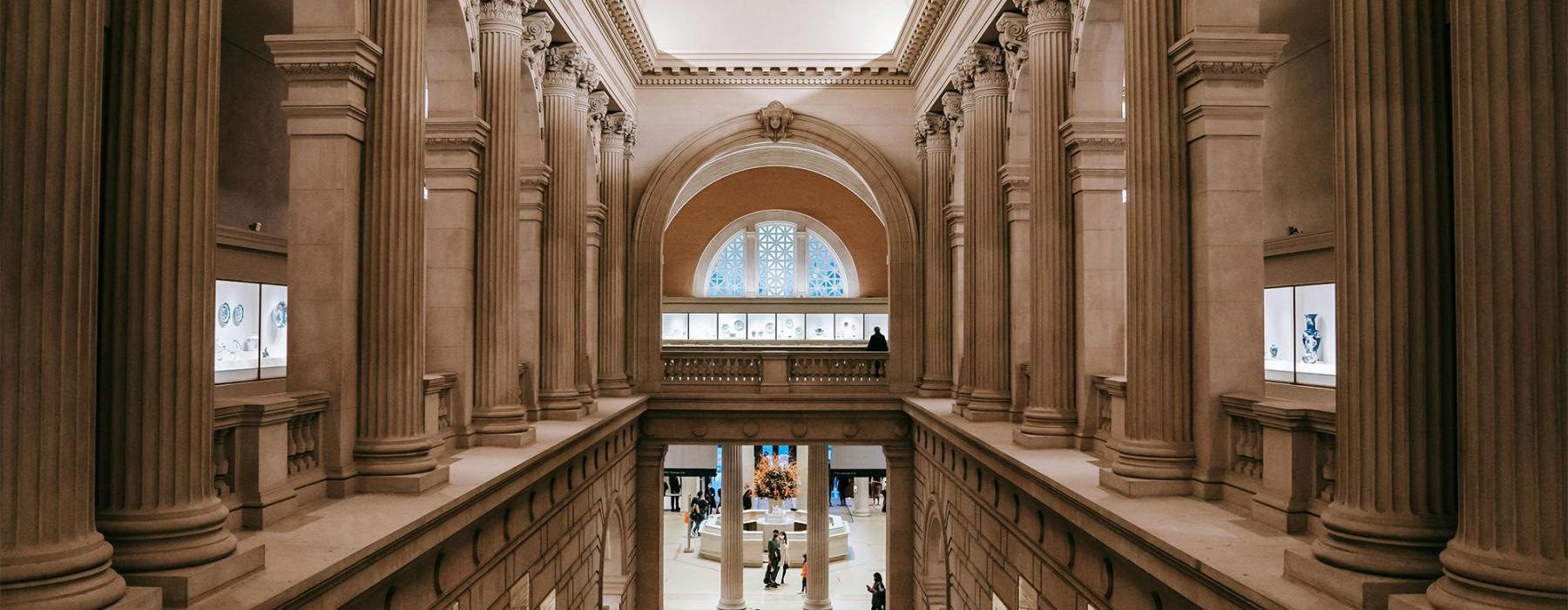a large museum with many columns